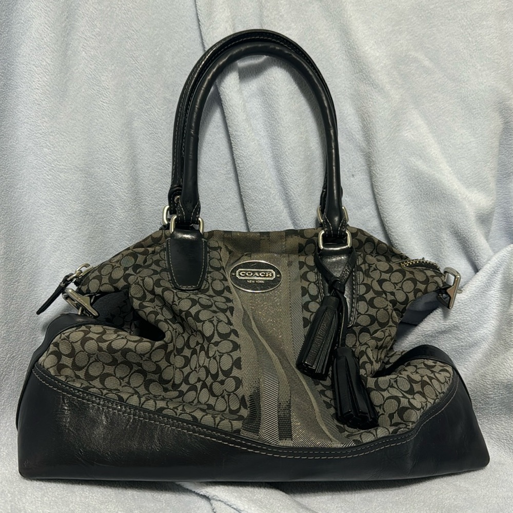 Coach Canvas and Leather Logo Bag Very Good Used Condition Black and Gray